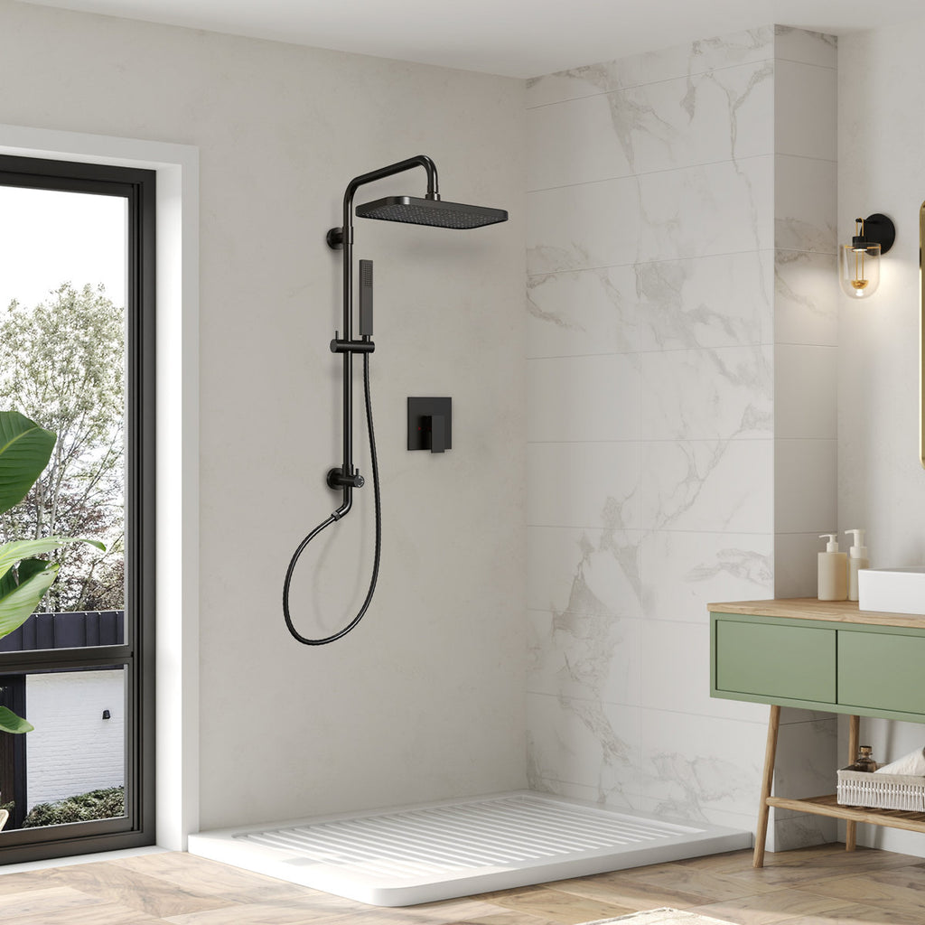 Wall Mount Pressure-Balanced Shower System, 13" Rainfall Shower Head with Slider Bar Handheld Spray SFS-1097-BK9 - Matte Black