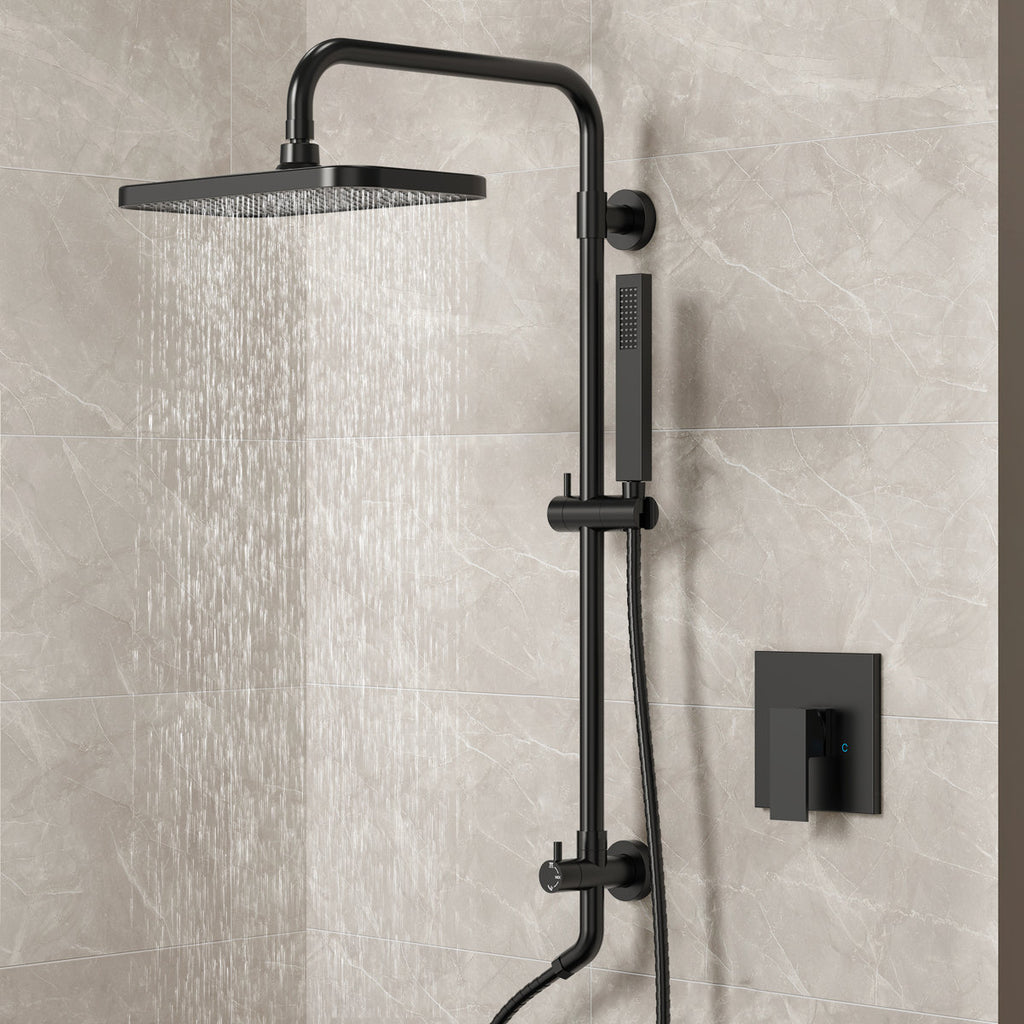Wall Mount Pressure-Balanced Shower System, 13" Rainfall Shower Head with Slider Bar Handheld Spray SFS-1097-BK9 - Matte Black