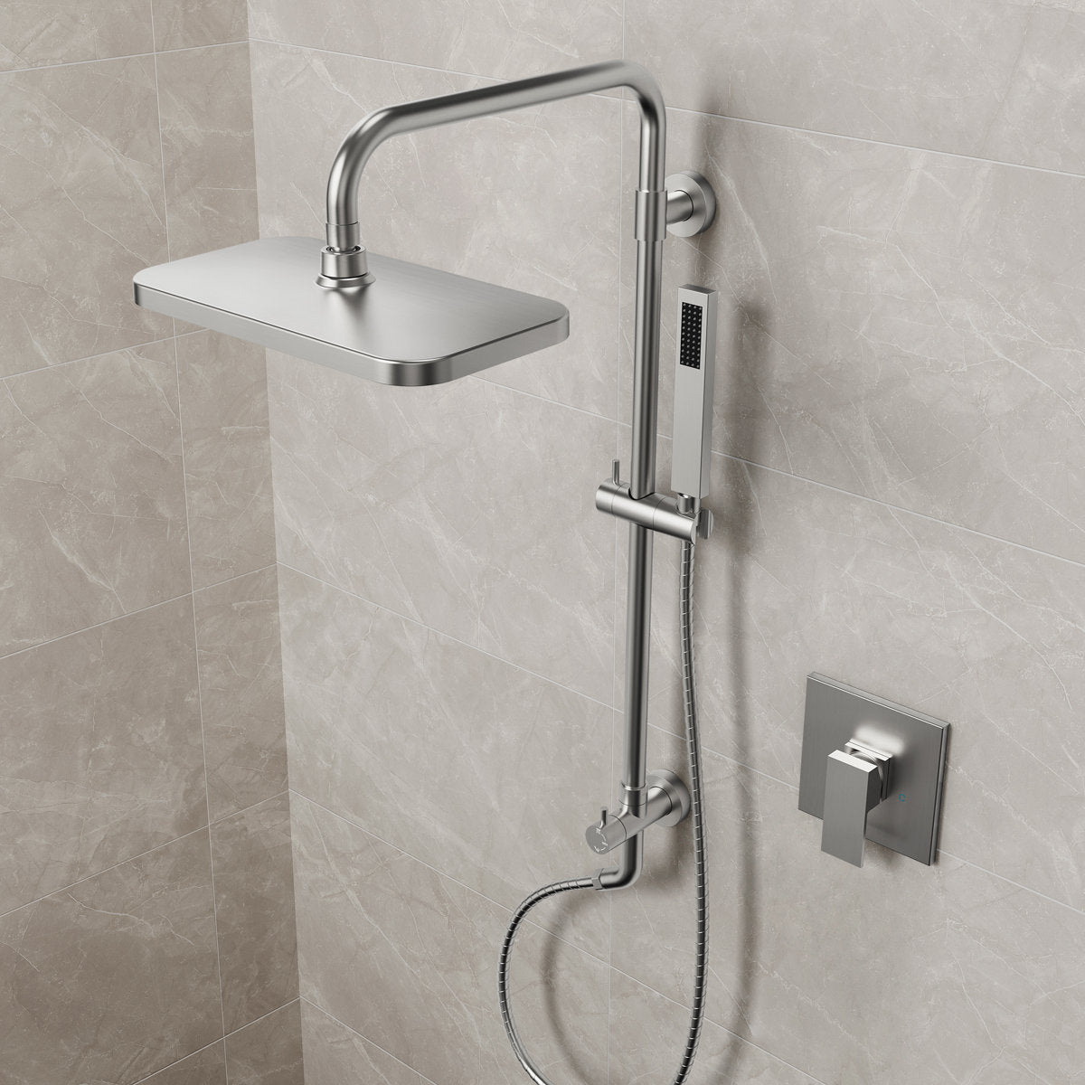 Wall Mount Pressure-Balanced Shower System, 13" Rainfall Shower Head with Slider Bar Handheld Spray SFS-1097-NK9 - Brushed Nickel