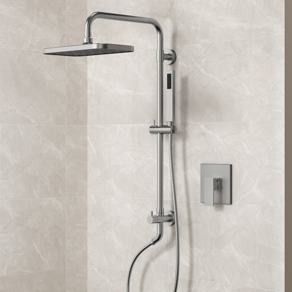 Wall Mount Pressure-Balanced Shower System, 13" Rainfall Shower Head with Slider Bar Handheld Spray SFS-1097-NK9 - Brushed Nickel