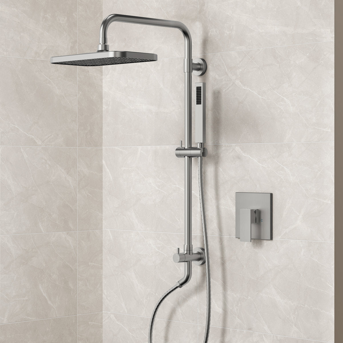 Wall Mount Pressure-Balanced Shower System, 13" Rainfall Shower Head with Slider Bar Handheld Spray SFS-1097-NK9 - Brushed Nickel