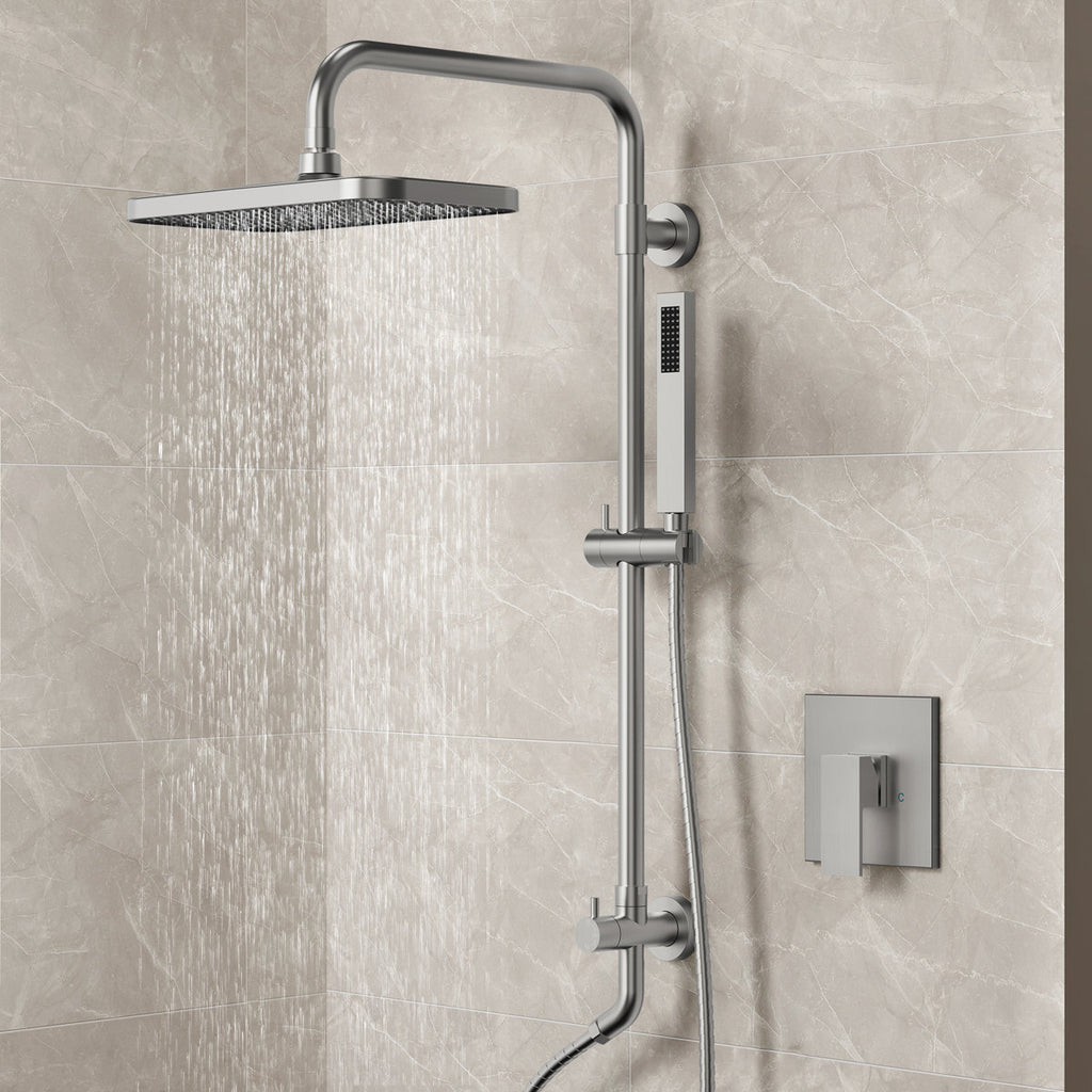 Wall Mount Pressure-Balanced Shower System, 13" Rainfall Shower Head with Slider Bar Handheld Spray SFS-1097-NK9 - Brushed Nickel