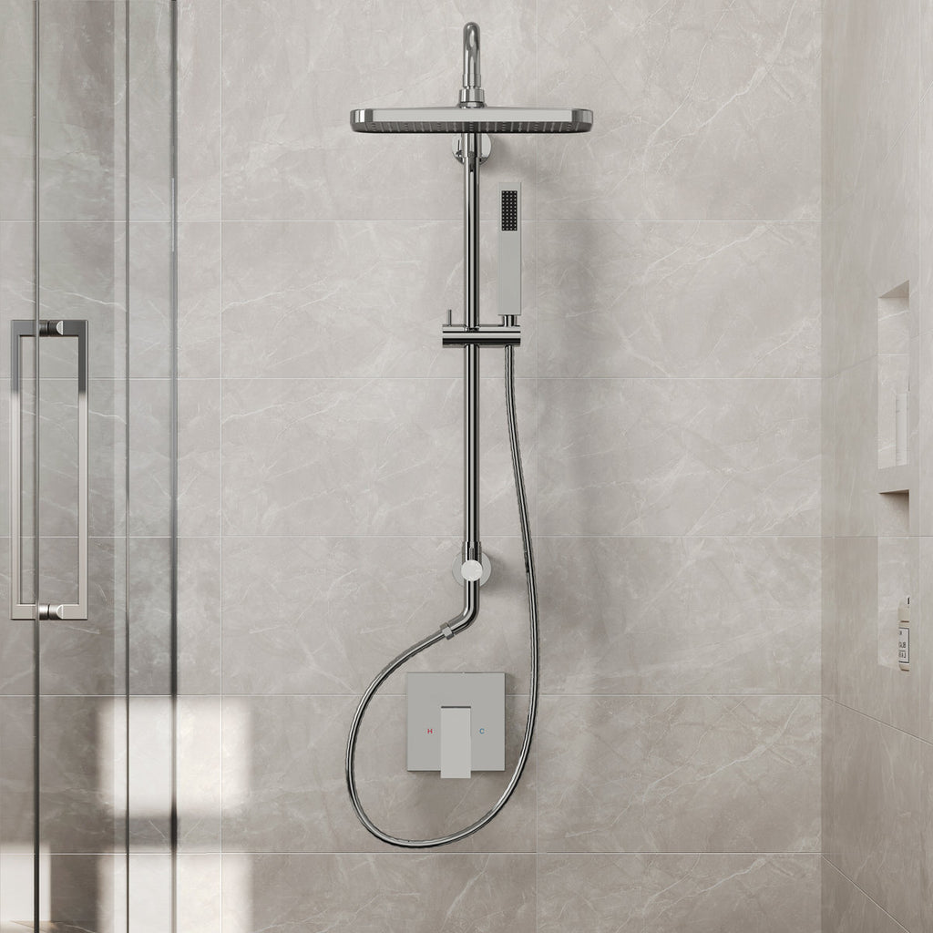 Wall Mount Pressure-Balanced Shower System, 13" Rainfall Shower Head with Slider Bar Handheld Spray SFS-1097-CH9 - Chrome