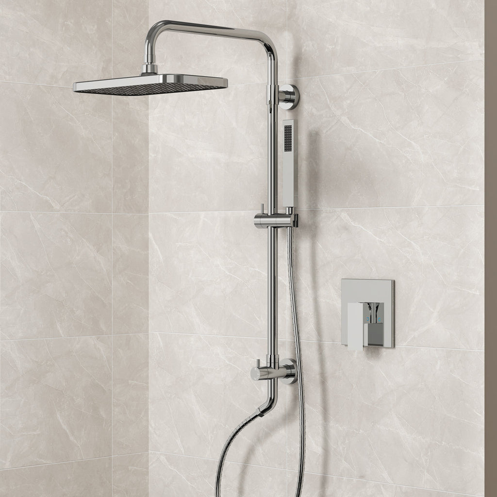 Wall Mount Pressure-Balanced Shower System, 13" Rainfall Shower Head with Slider Bar Handheld Spray SFS-1097-CH9 - Chrome