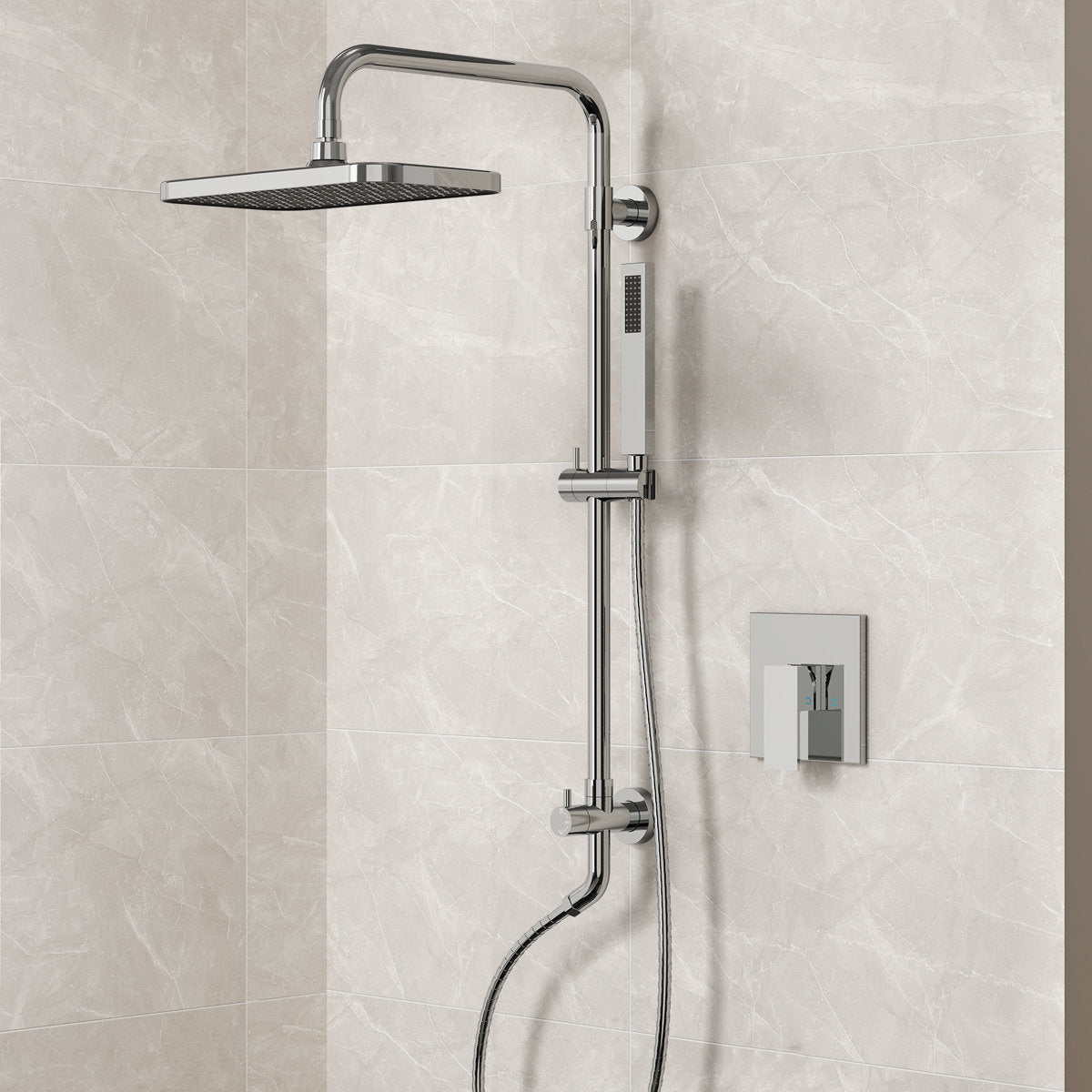 Wall Mount Pressure-Balanced Shower System, 13" Rainfall Shower Head with Slider Bar Handheld Spray SFS-1097-CH9 - Chrome