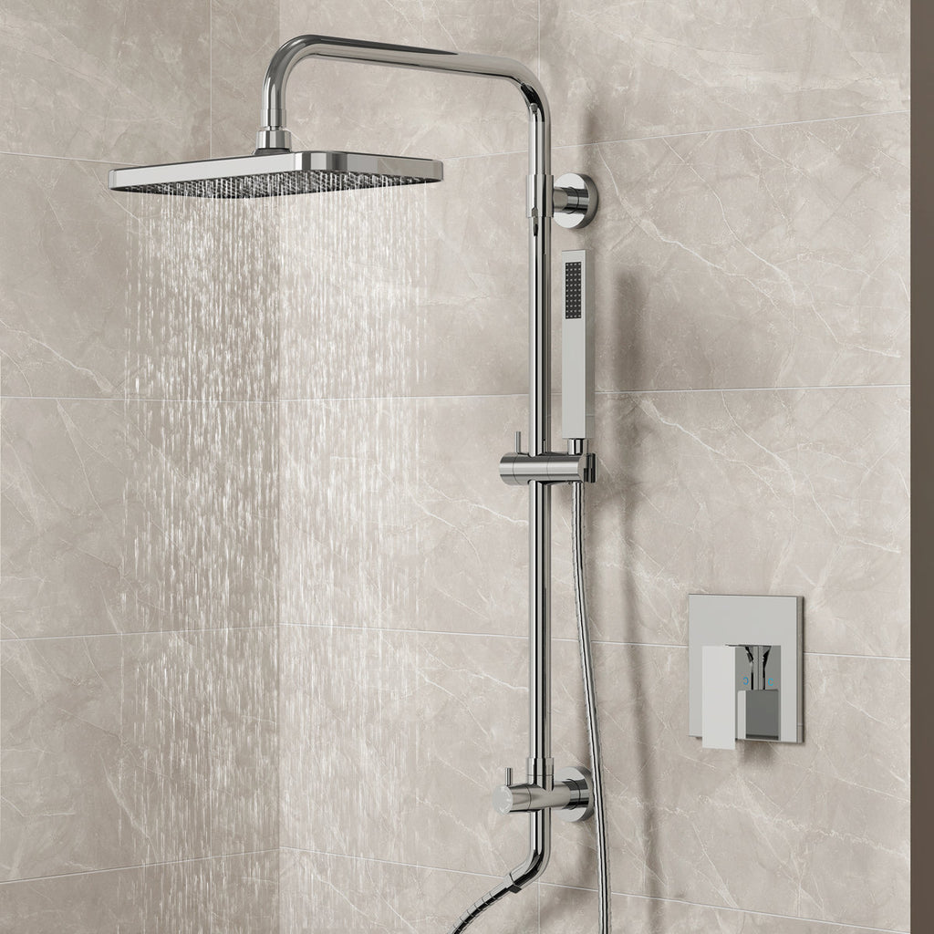 Wall Mount Pressure-Balanced Shower System, 13" Rainfall Shower Head with Slider Bar Handheld Spray SFS-1097-CH9 - Chrome