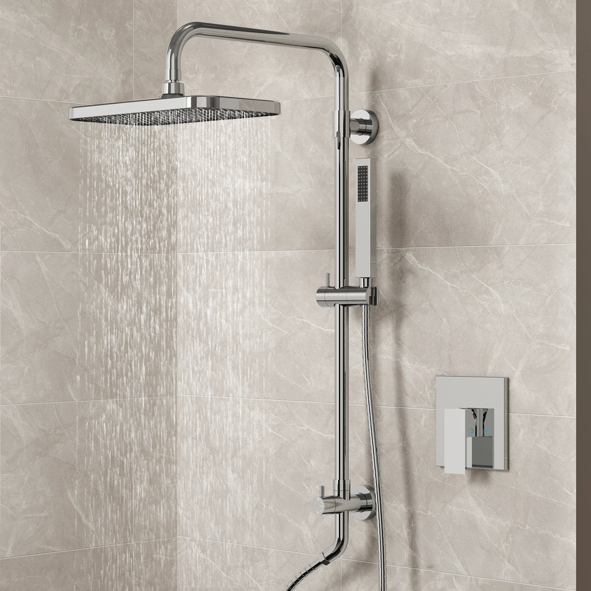 Wall Mount Pressure-Balanced Shower System, 13" Rainfall Shower Head with Slider Bar Handheld Spray SFS-1097-CH9 - Chrome