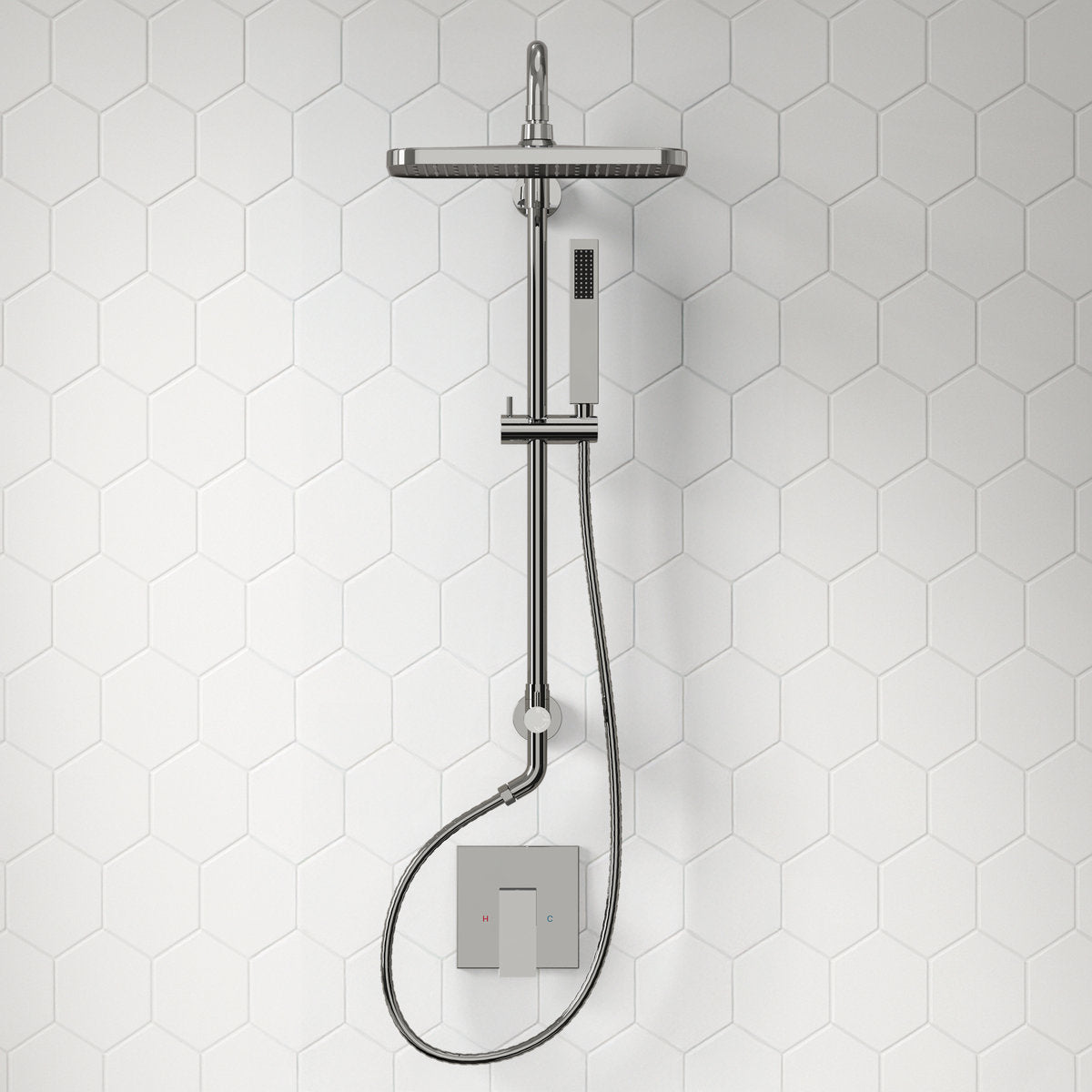 Wall Mount Pressure-Balanced Shower System, 13" Rainfall Shower Head with Slider Bar Handheld Spray SFS-1097-CH9 - Chrome