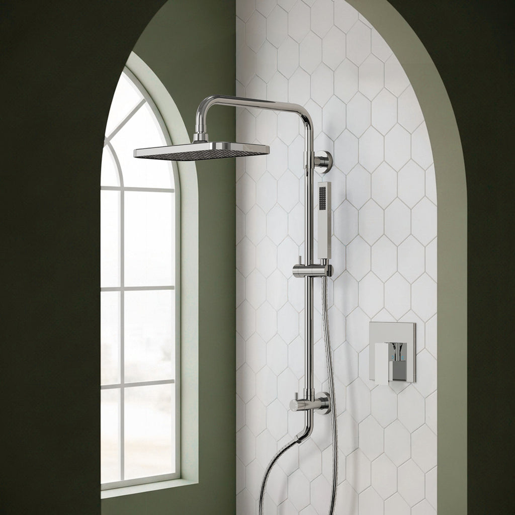 Wall Mount Pressure-Balanced Shower System, 13" Rainfall Shower Head with Slider Bar Handheld Spray SFS-1097-CH9 - Chrome