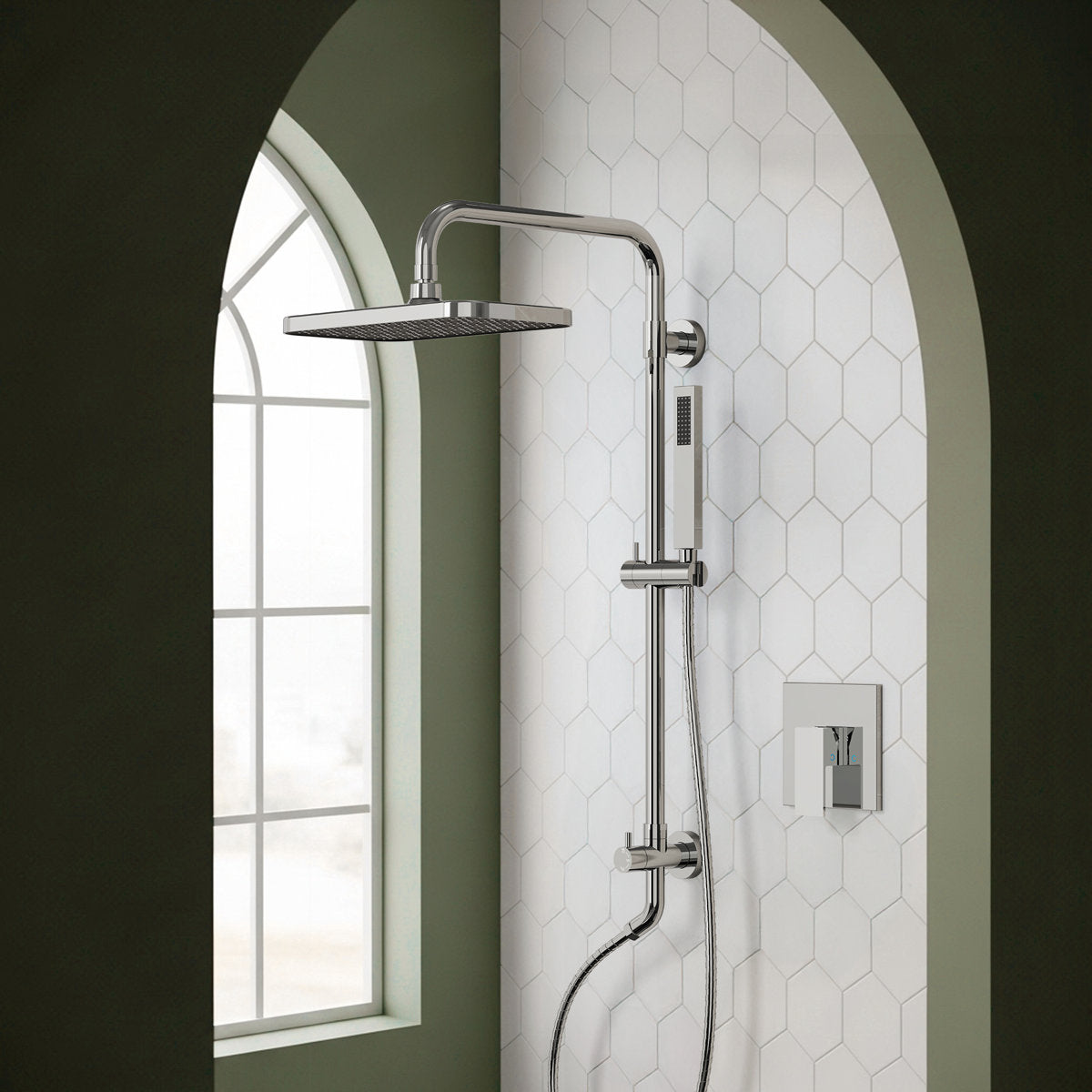Wall Mount Pressure-Balanced Shower System, 13" Rainfall Shower Head with Slider Bar Handheld Spray SFS-1097-CH9 - Chrome