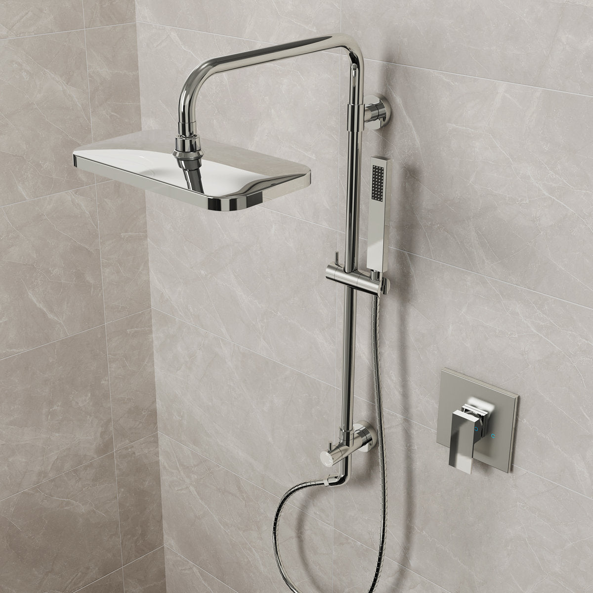 Wall Mount Pressure-Balanced Shower System, 13" Rainfall Shower Head with Slider Bar Handheld Spray SFS-1097-CH9 - Chrome