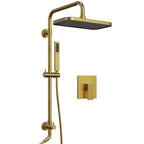Wall Mount Pressure-Balanced Shower System, 13" Rainfall Shower Head with Slider Bar Handheld Spray SFS-1097-GD9 - Brushed Gold