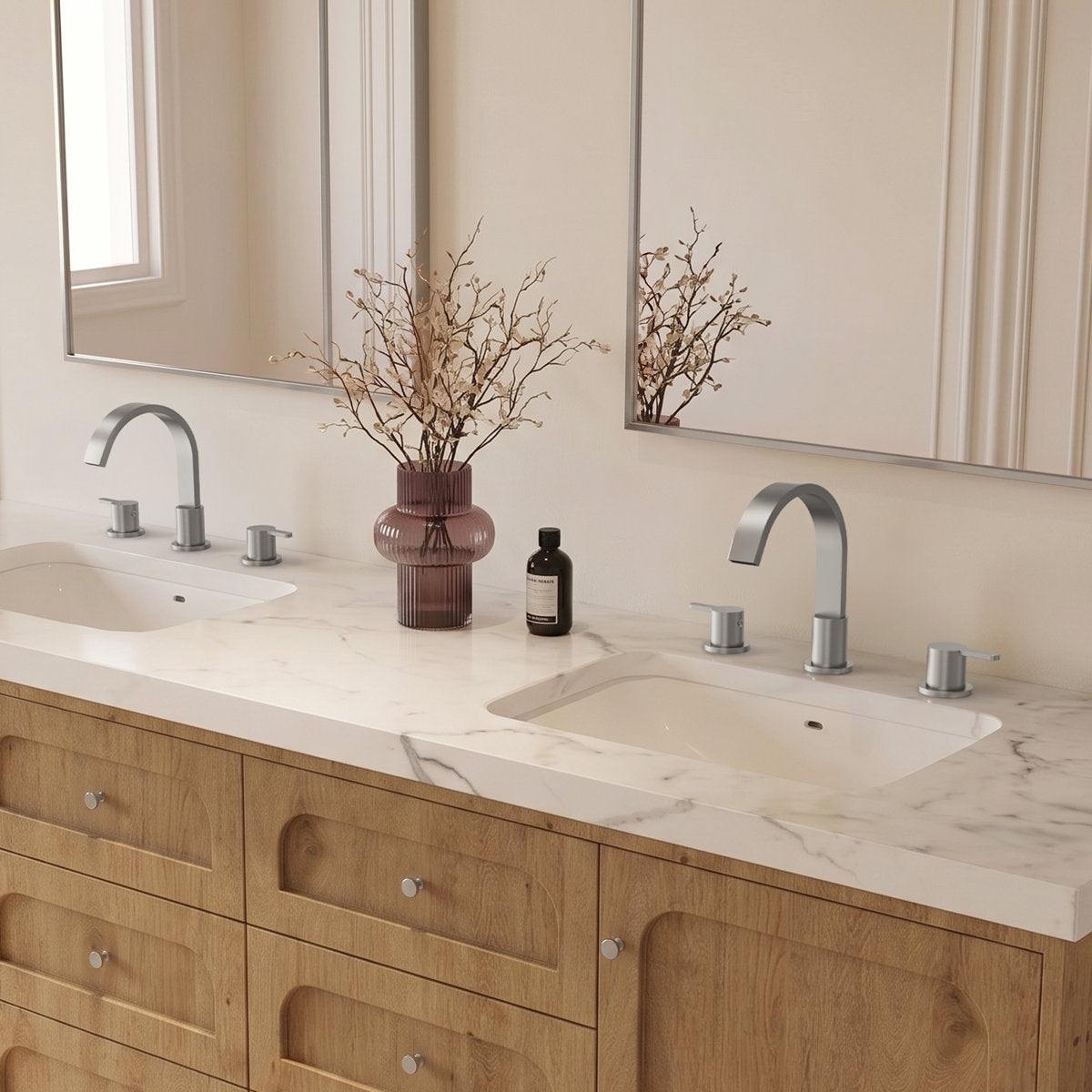 Widespread Bathroom Faucet 3 Hole, 2-handle Bathroom Sink Faucet with Drain Assembly SFS-1115-NK - Brushed Nickel