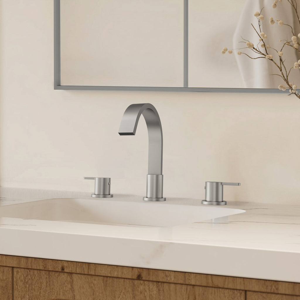 Widespread Bathroom Faucet 3 Hole, 2-handle Bathroom Sink Faucet with Drain Assembly SFS-1115-NK - Brushed Nickel