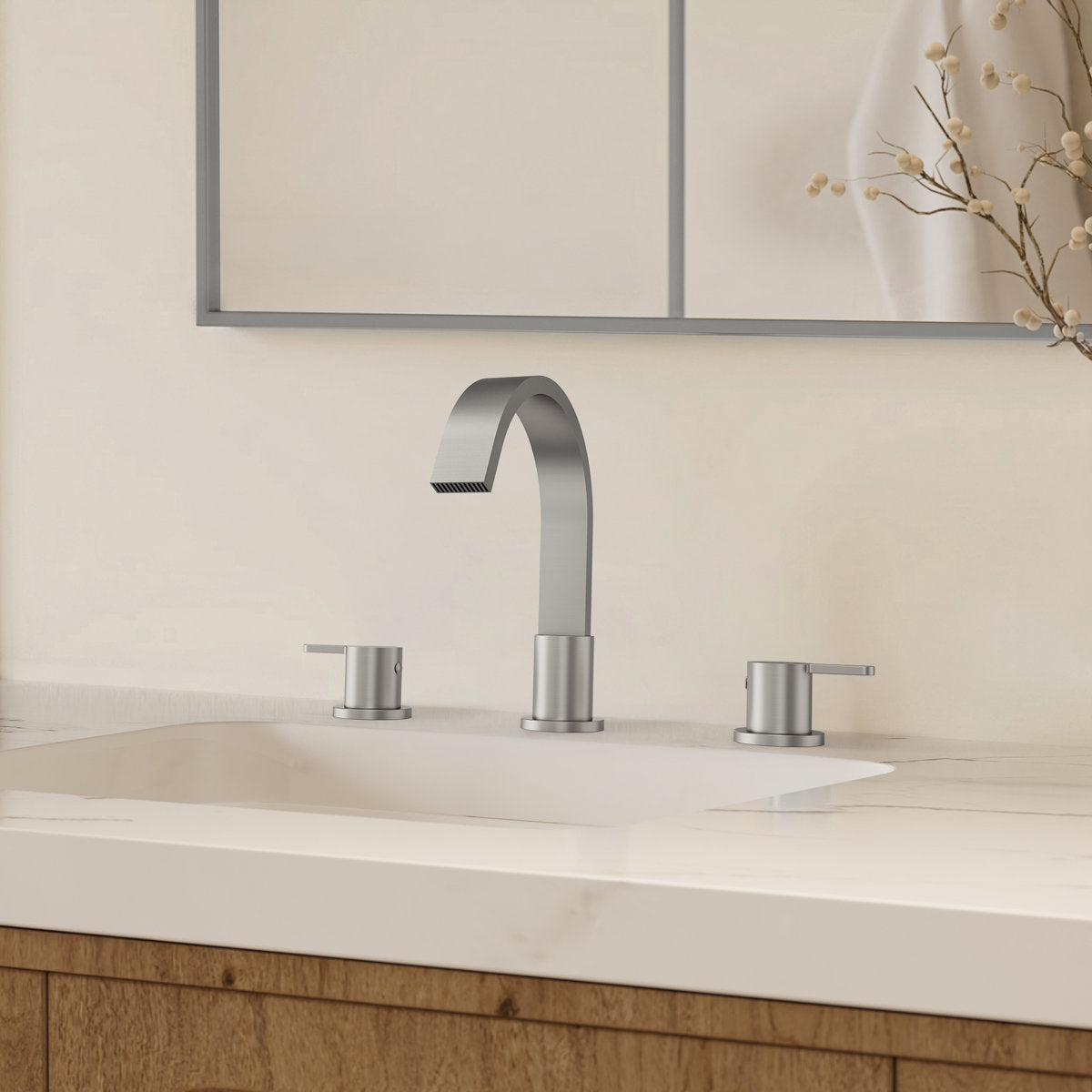 Widespread Bathroom Faucet 3 Hole, 2-handle Bathroom Sink Faucet with Drain Assembly SFS-1115-NK - Brushed Nickel