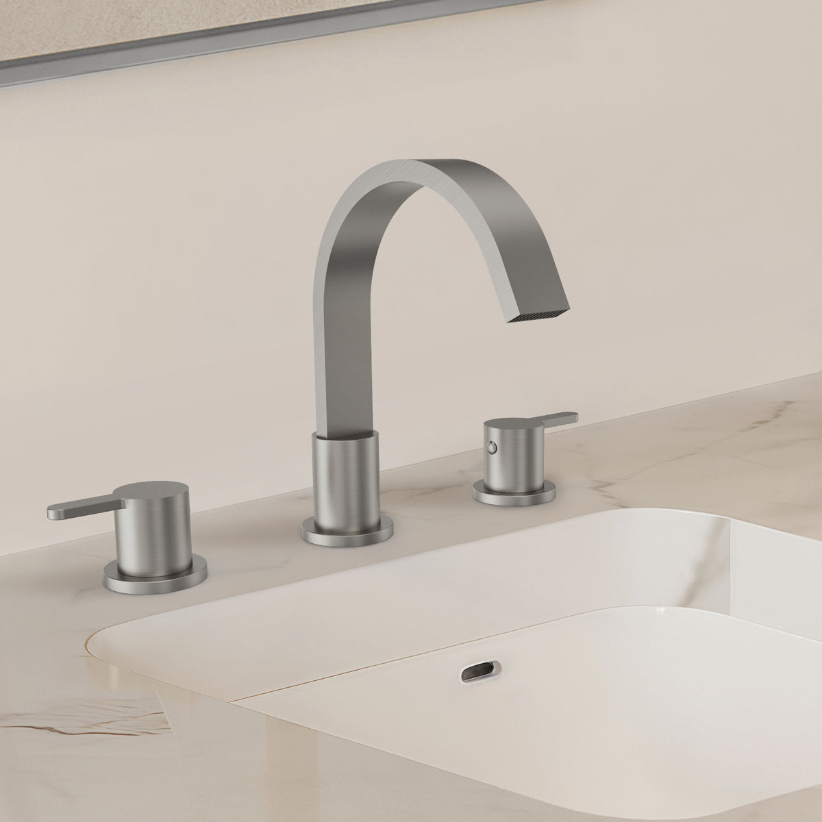 Widespread Bathroom Faucet 3 Hole, 2-handle Bathroom Sink Faucet with Drain Assembly SFS-1115-NK - Brushed Nickel
