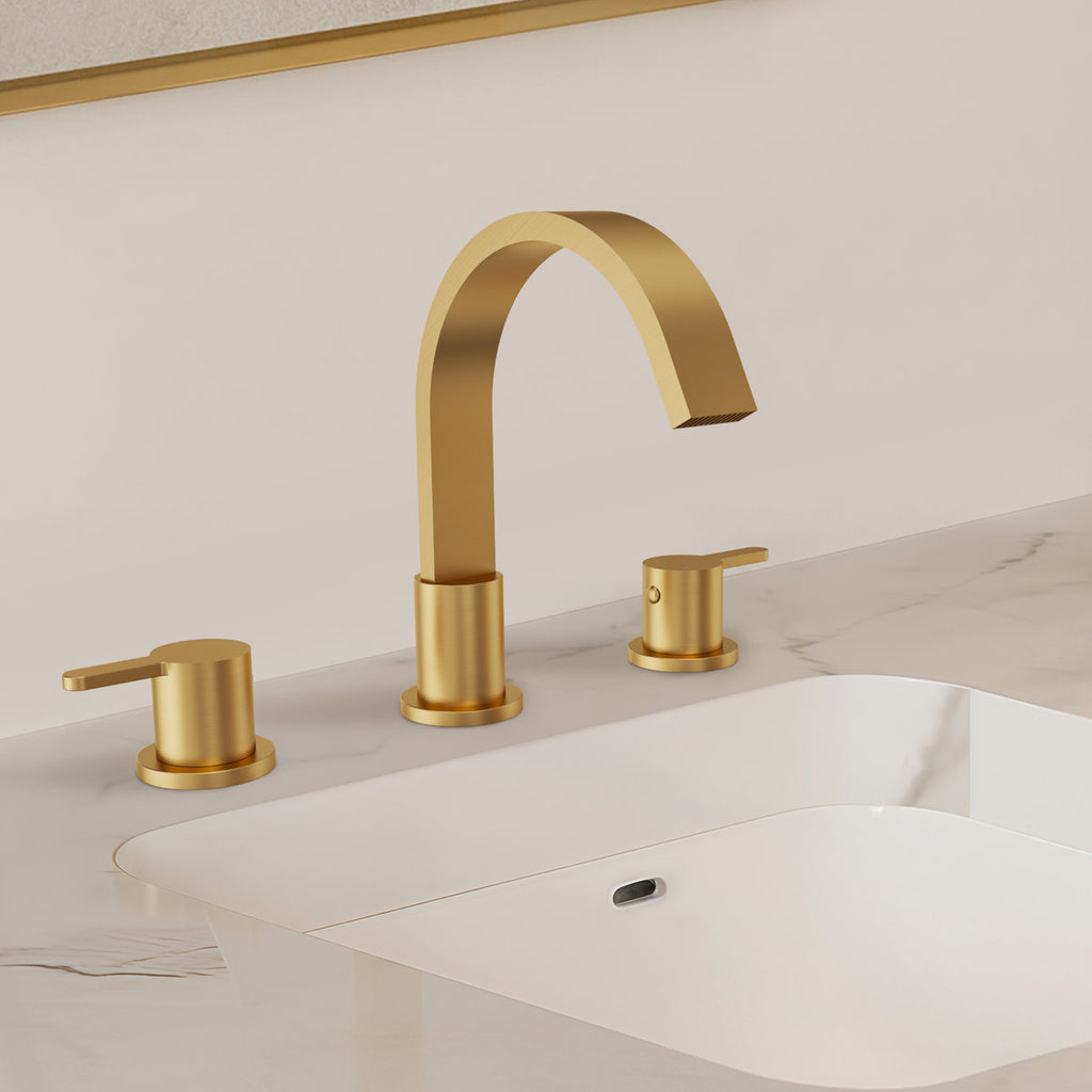 Widespread Bathroom Faucet 3 Hole, 2-handle Bathroom Sink Faucet with Drain Assembly SFS-1115-GD - Brushed Gold