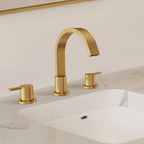 Widespread Bathroom Faucet 3 Hole, 2-handle Bathroom Sink Faucet with Drain Assembly SFS-1115-GD - Brushed Gold