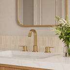 Widespread Bathroom Faucet 3 Hole, 2-handle Bathroom Sink Faucet with Drain Assembly SFS-1115-GD - Brushed Gold