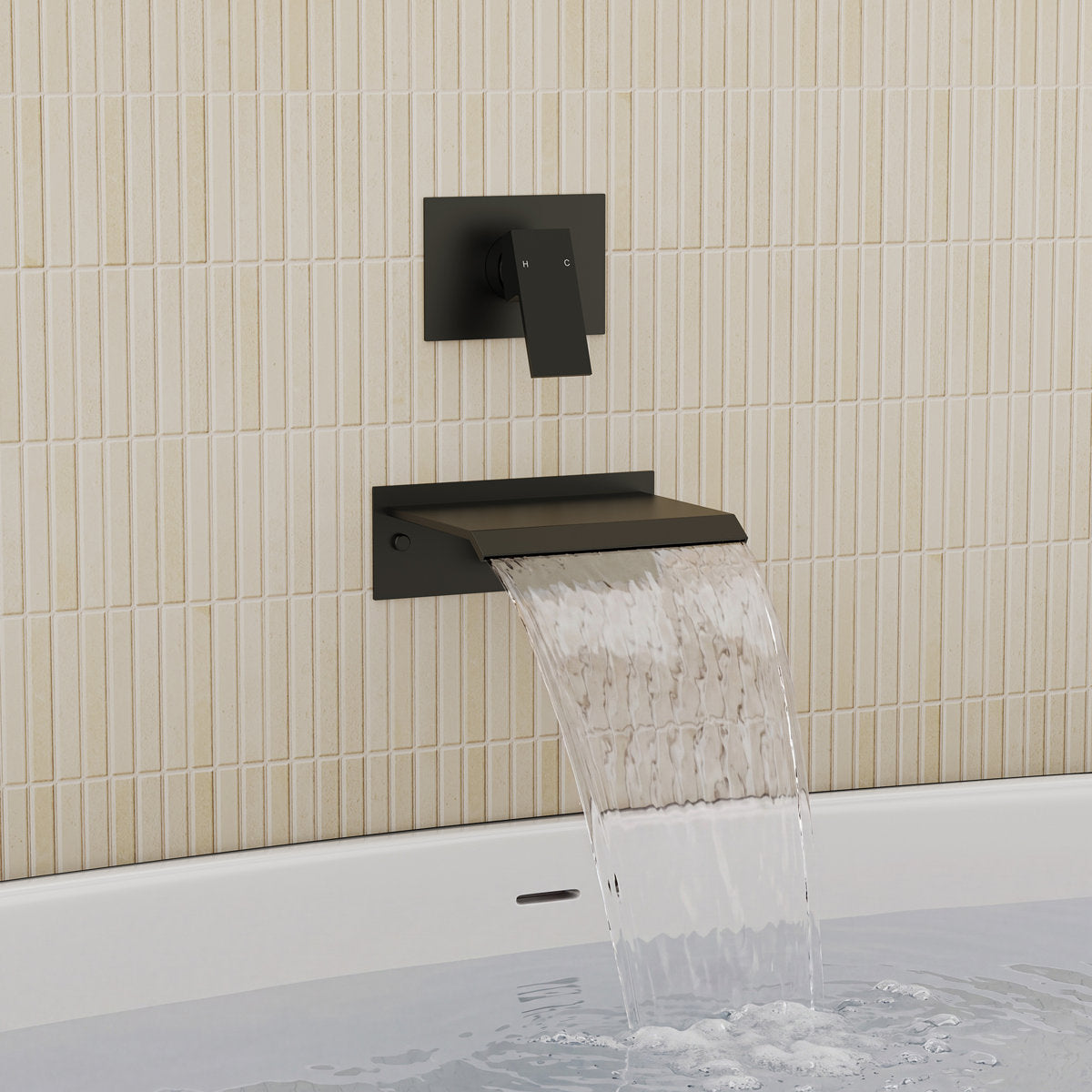 One Handle Wall Mount Waterfall Roman Tub Faucet SFS-1110-BK - Matte Black