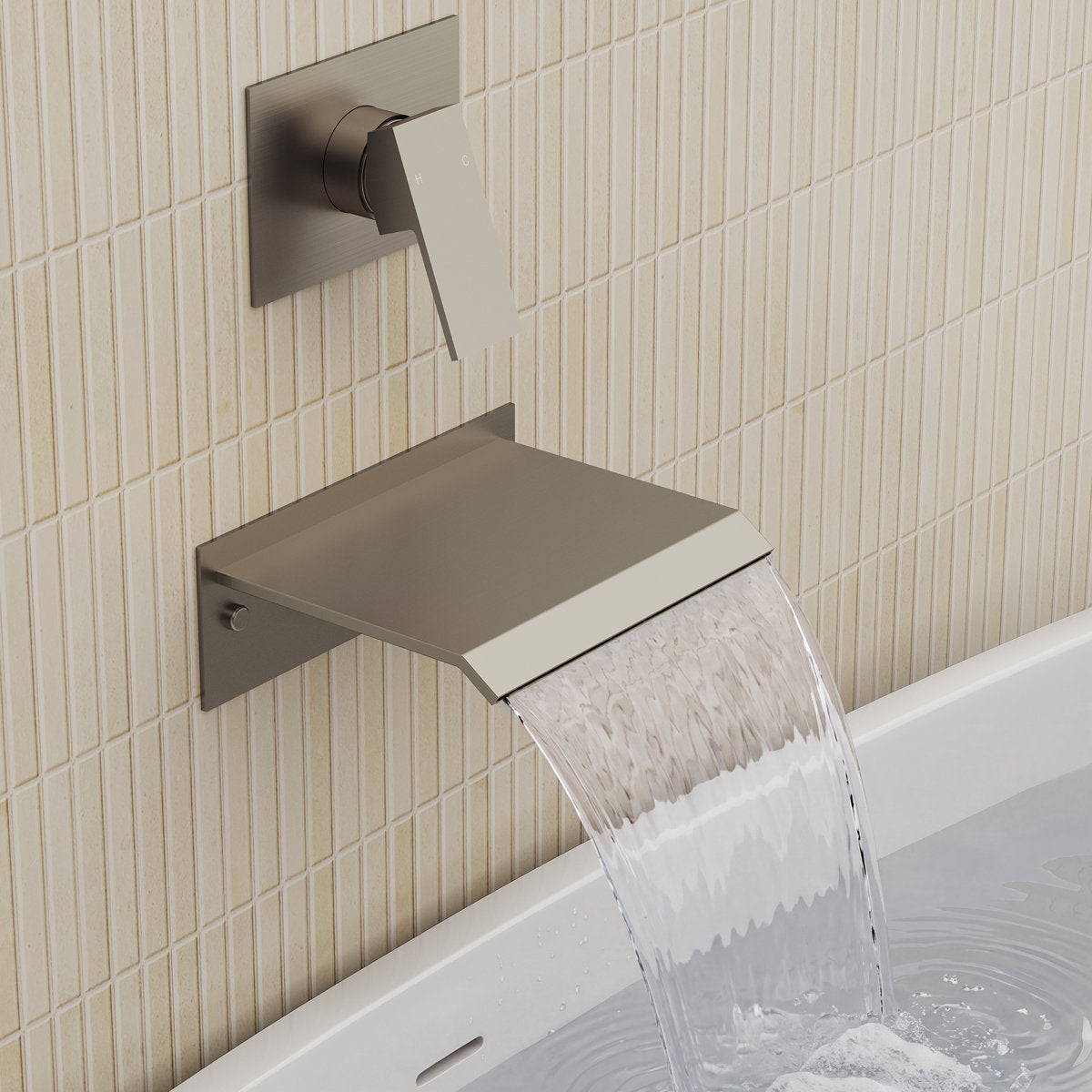 One Handle Wall Mount Waterfall Roman Tub Faucet SFS-1110-NK - Brushed Nickel