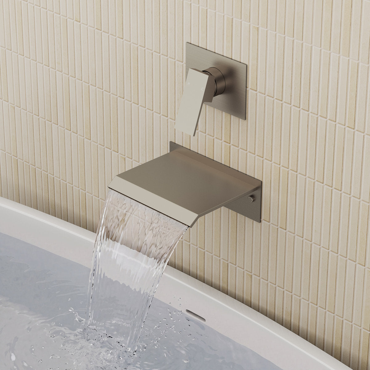 One Handle Wall Mount Waterfall Roman Tub Faucet SFS-1110-NK - Brushed Nickel