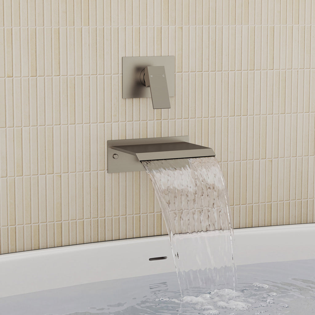 One Handle Wall Mount Waterfall Roman Tub Faucet SFS-1110-NK - Brushed Nickel