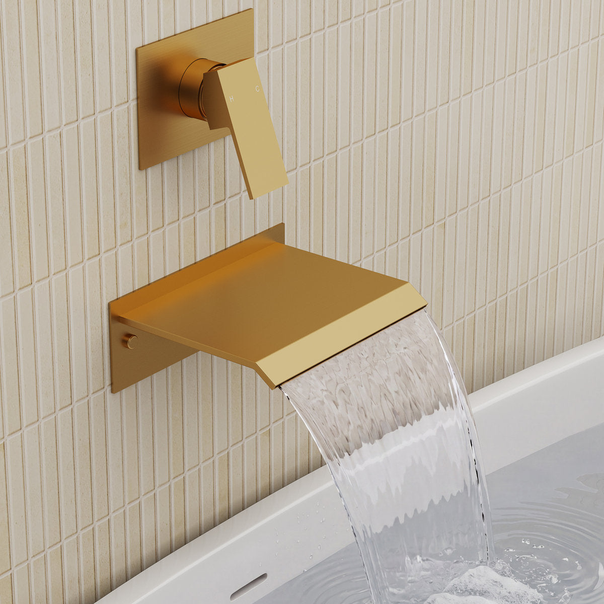 One Handle Wall Mount Waterfall Roman Tub Faucet SFS-1110-GD - Brushed Gold