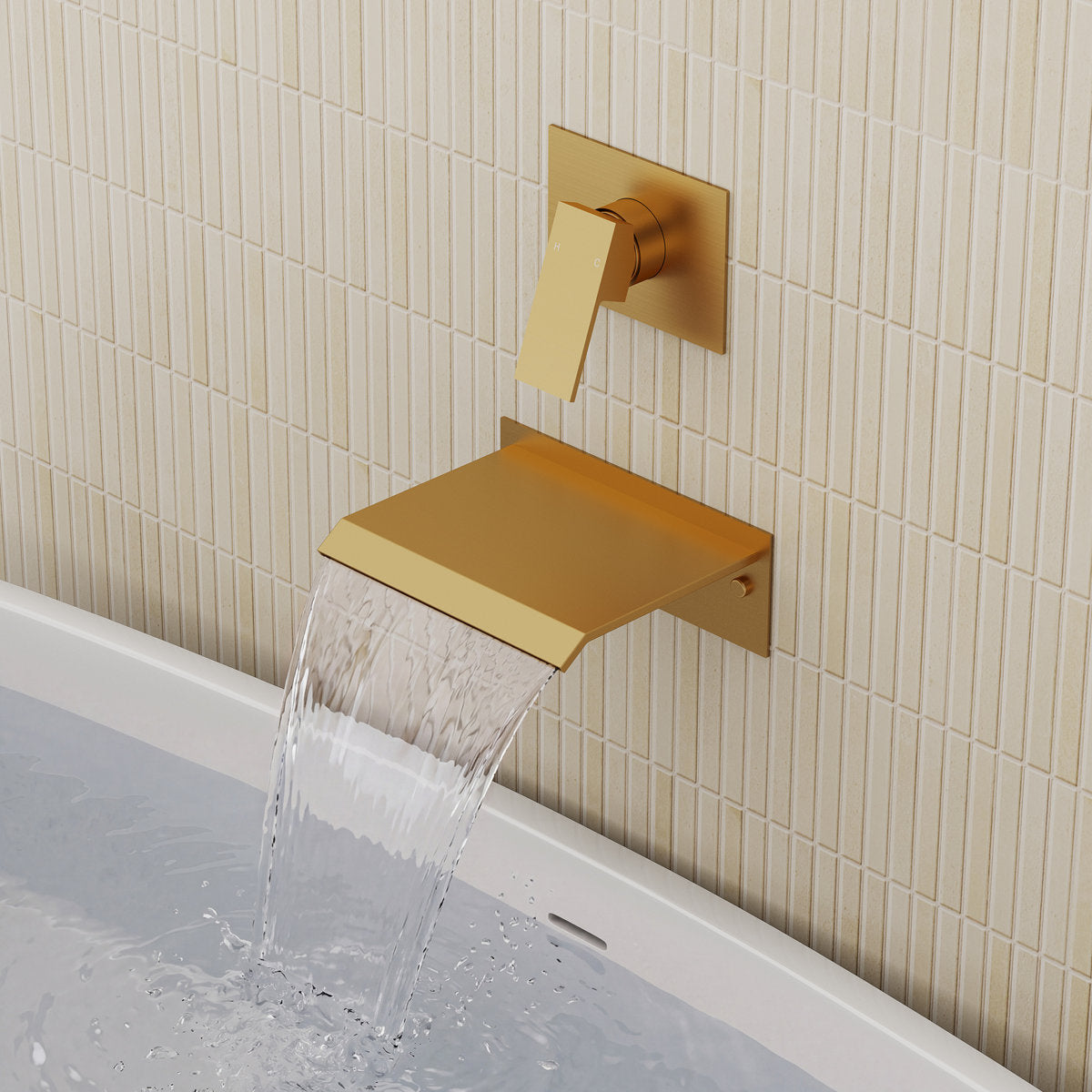 One Handle Wall Mount Waterfall Roman Tub Faucet SFS-1110-GD - Brushed Gold