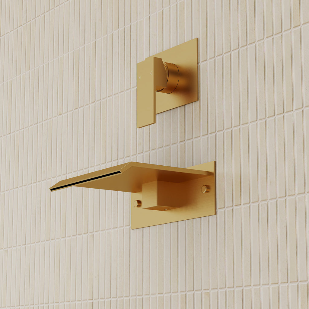 One Handle Wall Mount Waterfall Roman Tub Faucet SFS-1110-GD - Brushed Gold