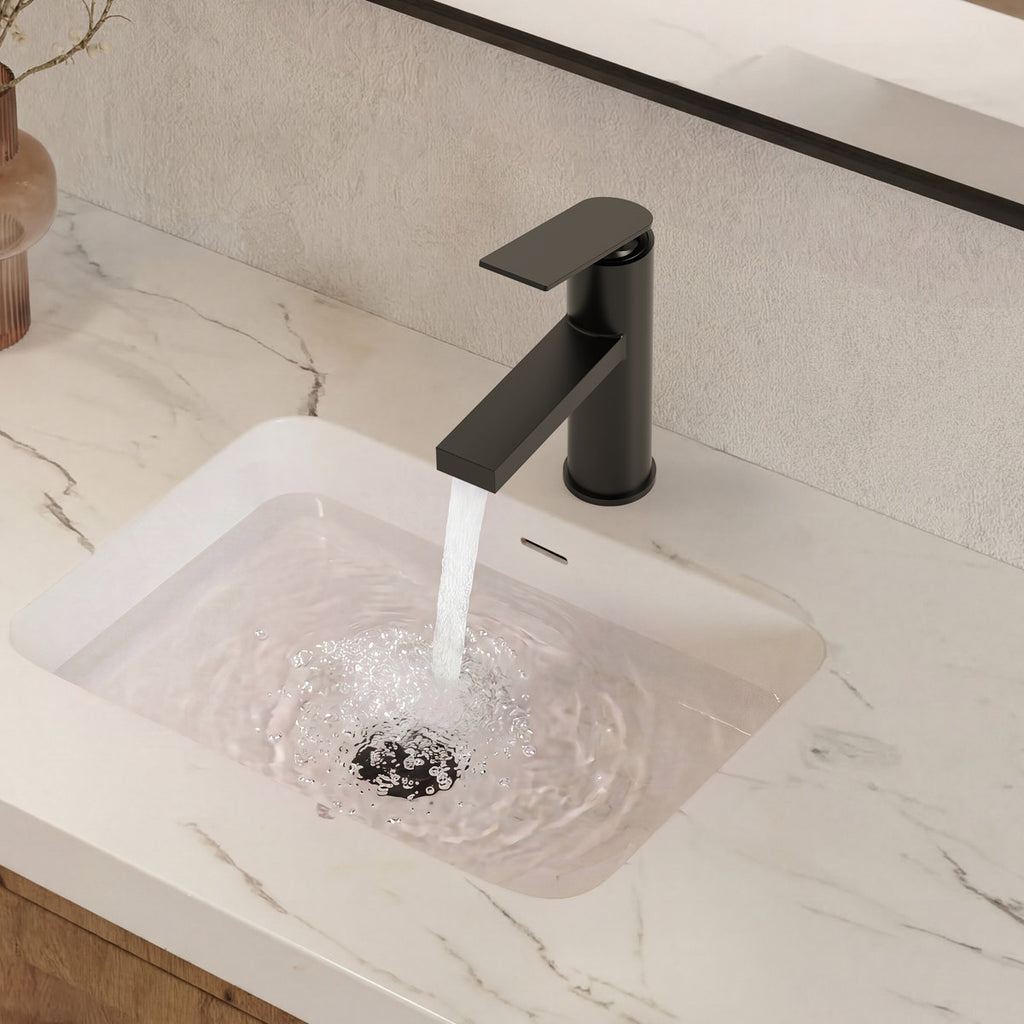 Single Hole Bathroom Faucet, Single Handle Bathroom Sink Faucet with Drain Assembly SFS-1122-BK - Matte Black