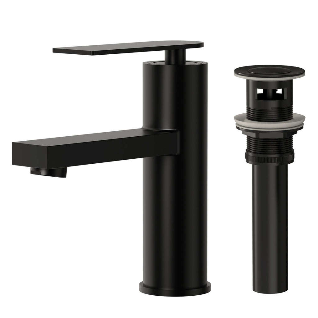 Single Hole Bathroom Faucet, Single Handle Bathroom Sink Faucet with Drain Assembly SFS-1122-BK - Matte Black