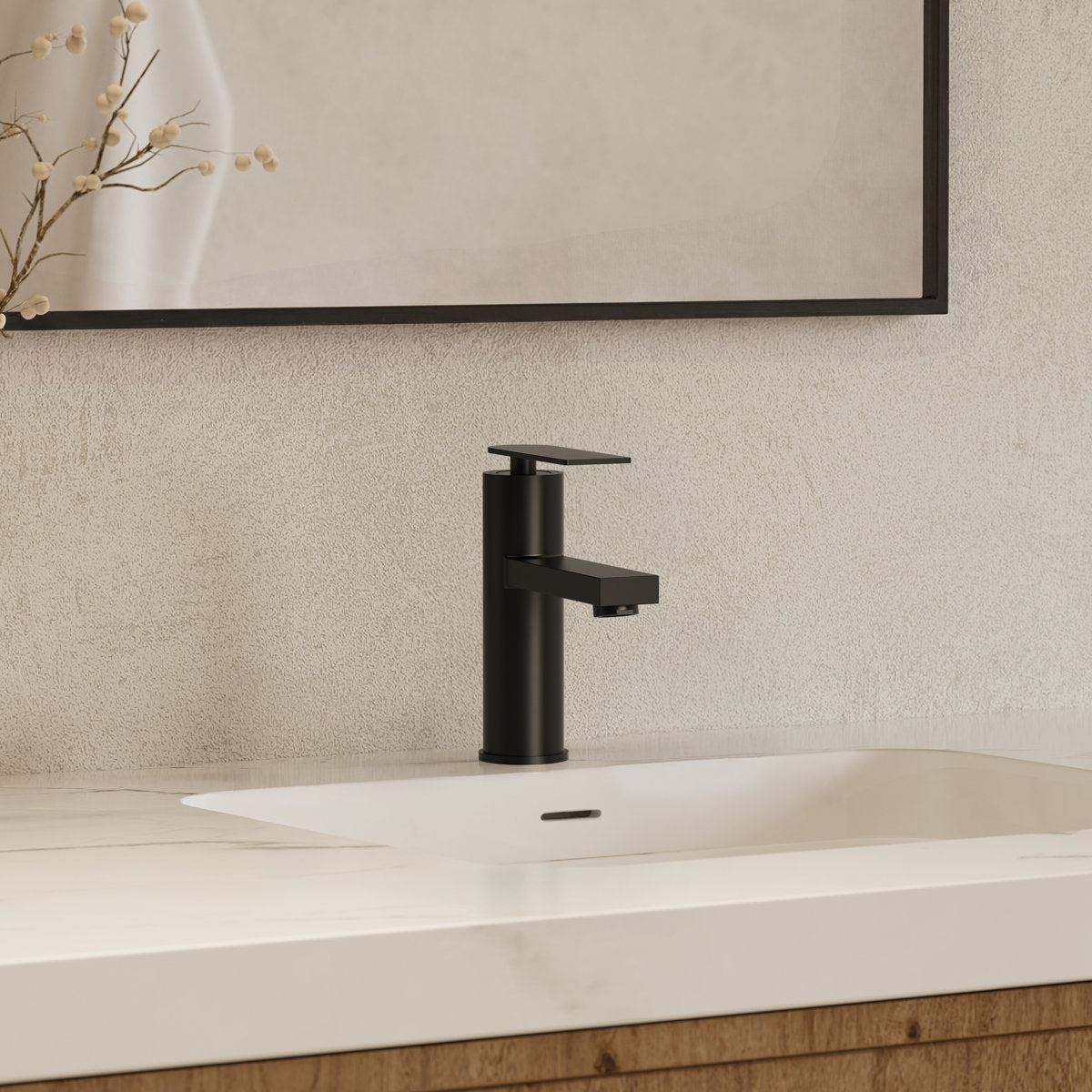Single Hole Bathroom Faucet, Single Handle Bathroom Sink Faucet with Drain Assembly SFS-1122-BK - Matte Black