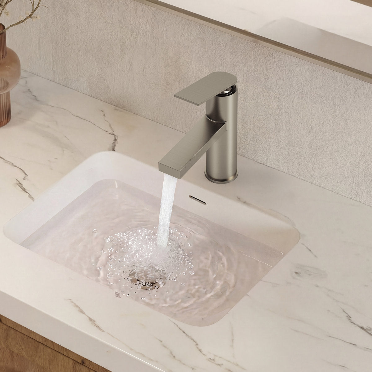 Single Hole Bathroom Faucet, Single Handle Bathroom Sink Faucet with Drain Assembly SFS-1122-NK - Brushed Nickel