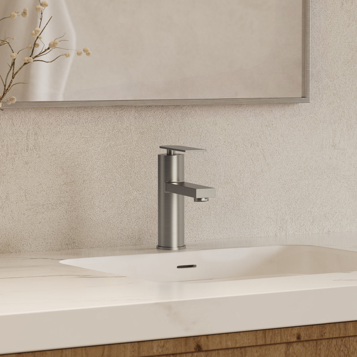 Single Hole Bathroom Faucet, Single Handle Bathroom Sink Faucet with Drain Assembly SFS-1122-NK - Brushed Nickel