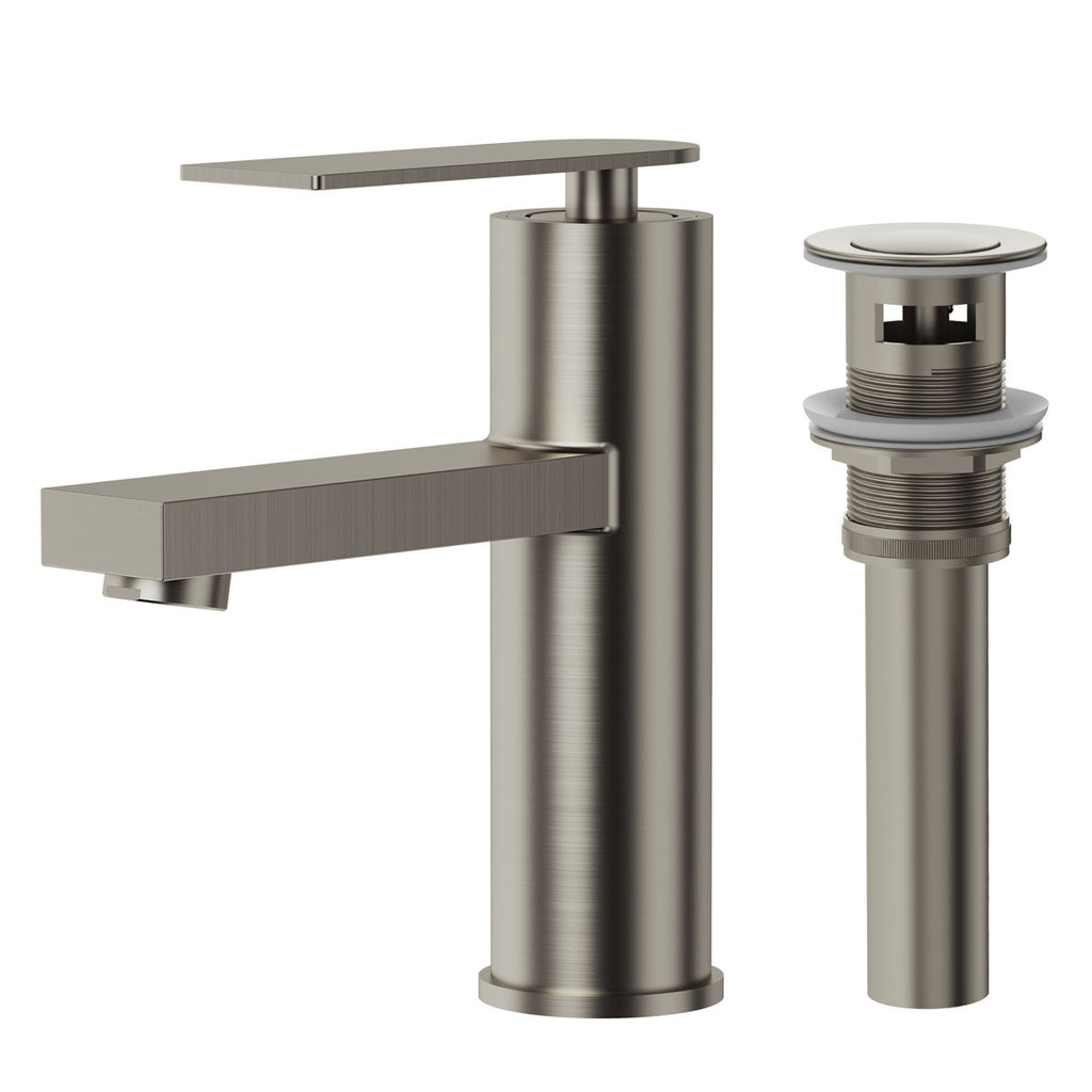 Single Hole Bathroom Faucet, Single Handle Bathroom Sink Faucet with Drain Assembly SFS-1122-NK - Brushed Nickel