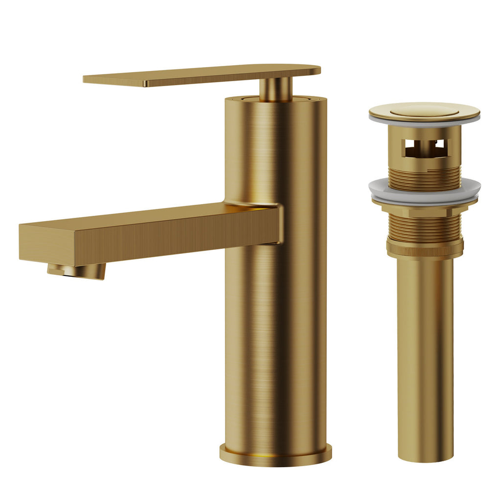 Single Hole Bathroom Faucet, Single Handle Bathroom Sink Faucet with Drain Assembly SFS-1122-GD - Brushed Gold