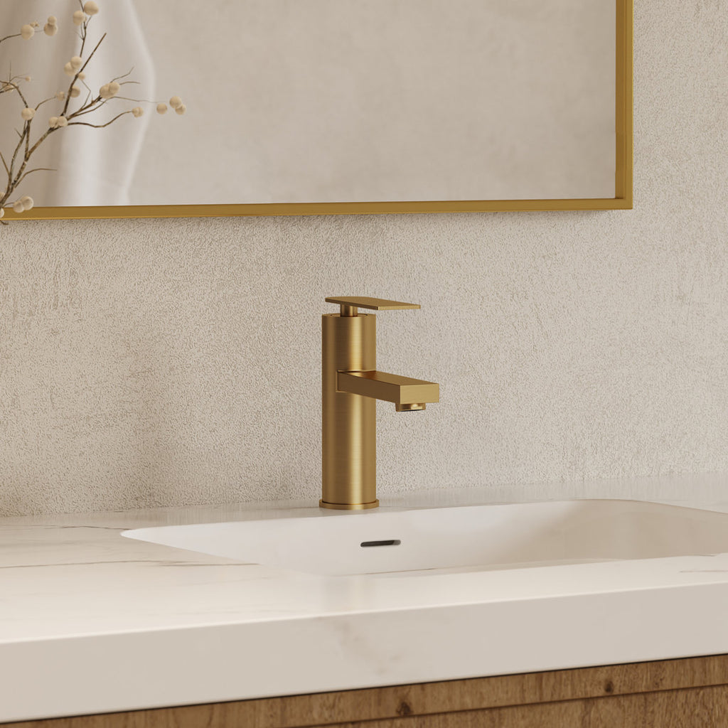 Single Hole Bathroom Faucet, Single Handle Bathroom Sink Faucet with Drain Assembly SFS-1122-GD - Brushed Gold