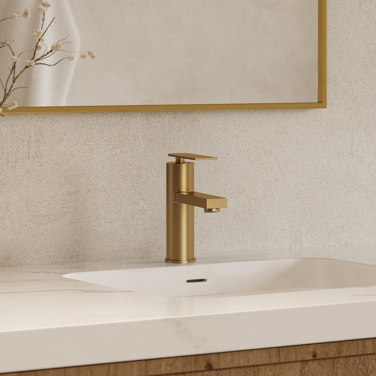 Single Hole Bathroom Faucet, Single Handle Bathroom Sink Faucet with Drain Assembly SFS-1122-GD - Brushed Gold