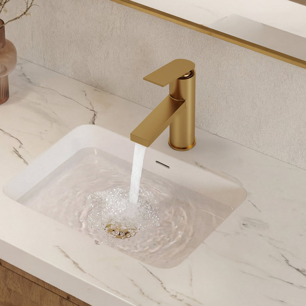 Single Hole Bathroom Faucet, Single Handle Bathroom Sink Faucet with Drain Assembly SFS-1122-GD - Brushed Gold