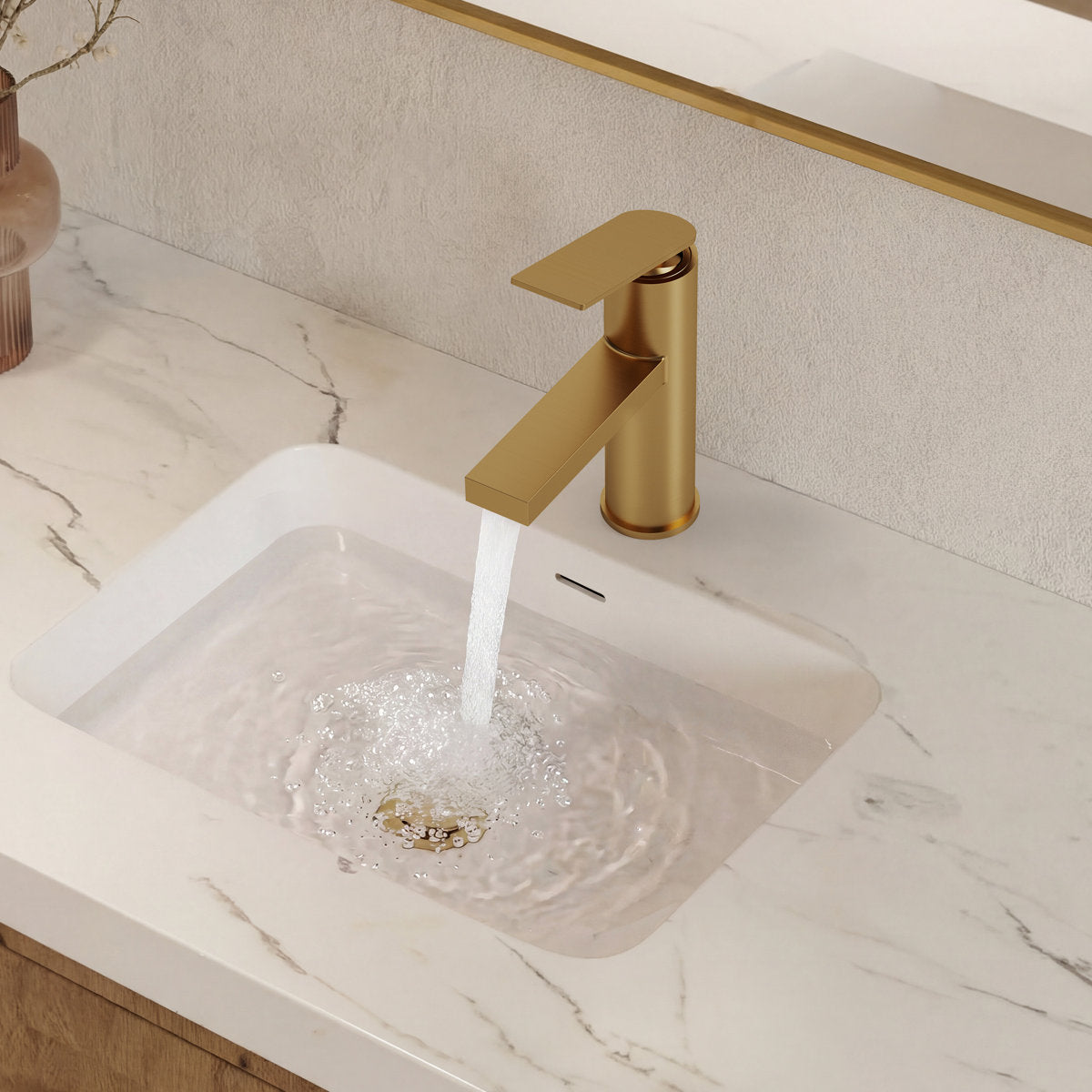 Single Hole Bathroom Faucet, Single Handle Bathroom Sink Faucet with Drain Assembly SFS-1122-GD - Brushed Gold