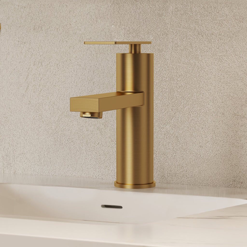 Single Hole Bathroom Faucet, Single Handle Bathroom Sink Faucet with Drain Assembly SFS-1122-GD - Brushed Gold