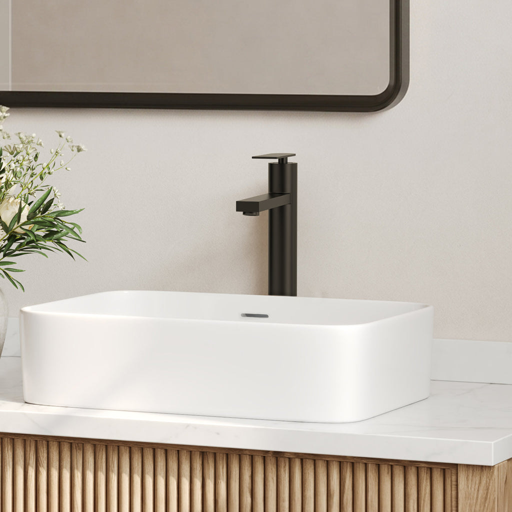 Single Hole Vessel Bathroom Faucet, Single Handle Vessel Bathroom Sink Faucet with Drain Assembly SFS-1123-BK - Matte Black