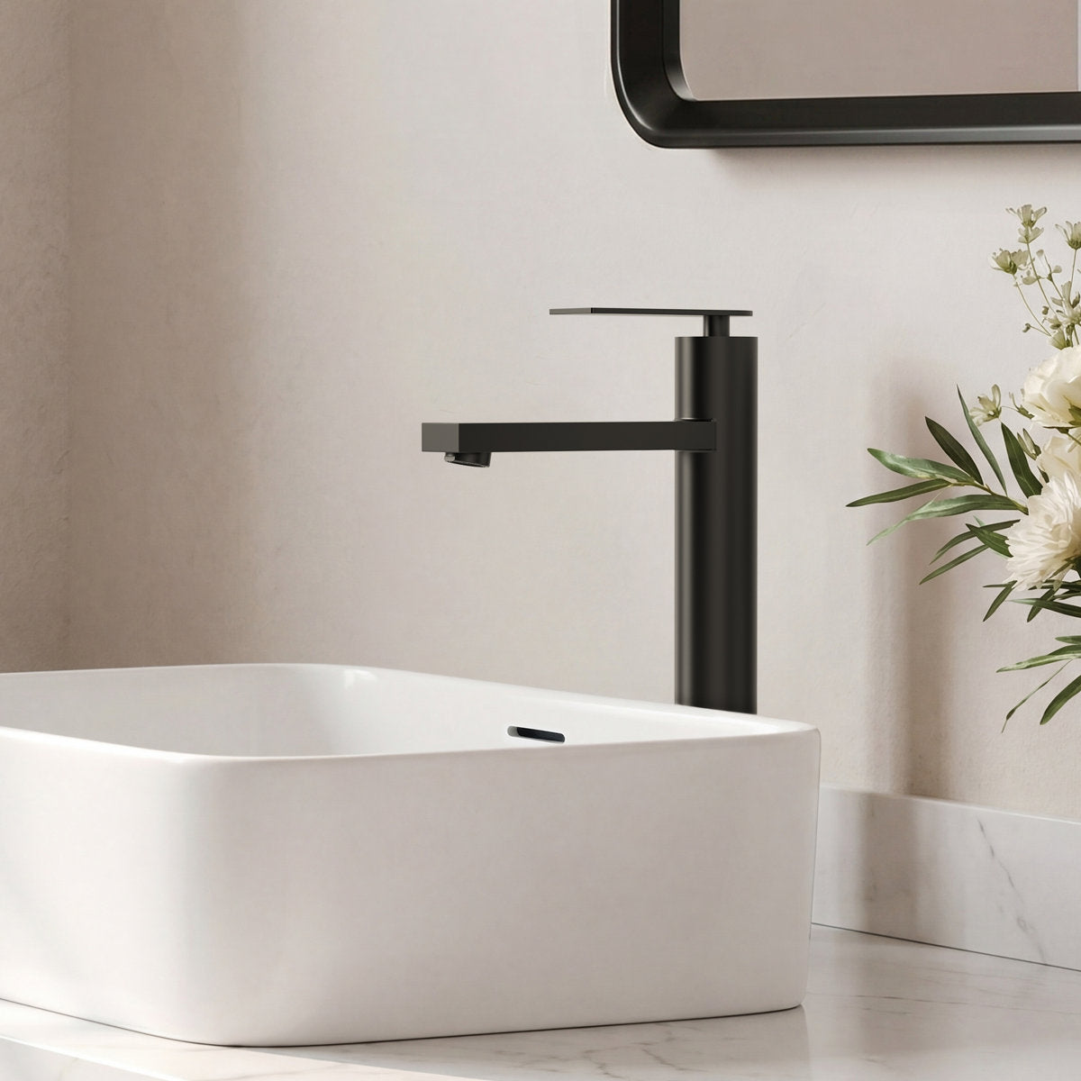 Single Hole Vessel Bathroom Faucet, Single Handle Vessel Bathroom Sink Faucet with Drain Assembly SFS-1123-BK - Matte Black