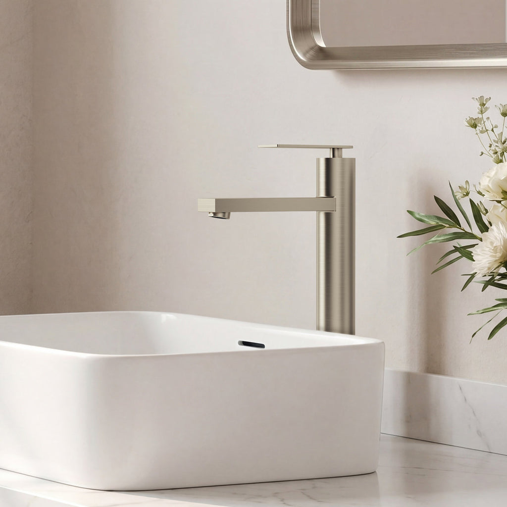 Single Hole Vessel Bathroom Faucet, Single Handle Vessel Bathroom Sink Faucet with Drain Assembly SFS-1123-NK - Brushed Nickel