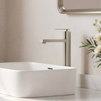 Single Hole Vessel Bathroom Faucet, Single Handle Vessel Bathroom Sink Faucet with Drain Assembly SFS-1123-NK - Brushed Nickel