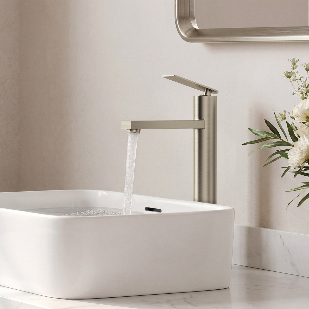 Single Hole Vessel Bathroom Faucet, Single Handle Vessel Bathroom Sink Faucet with Drain Assembly SFS-1123-NK - Brushed Nickel