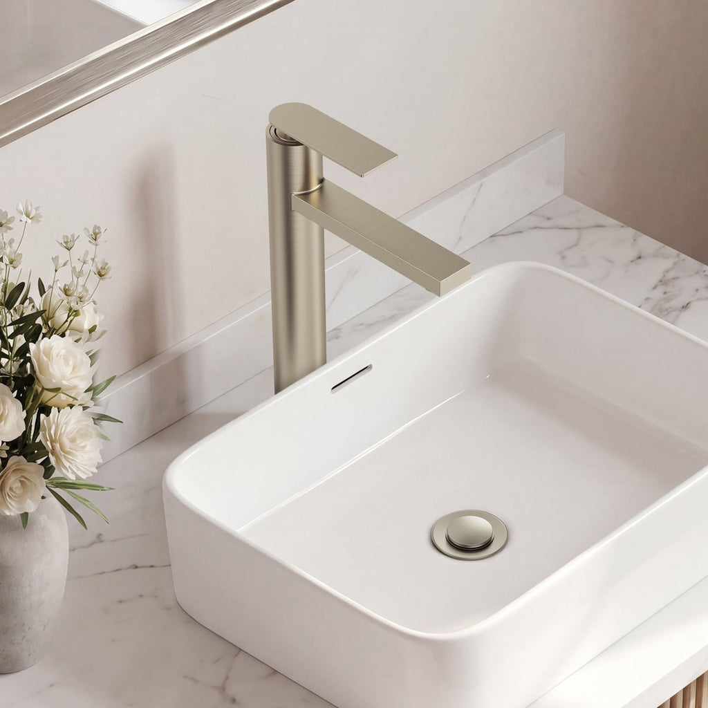 Single Hole Vessel Bathroom Faucet, Single Handle Vessel Bathroom Sink Faucet with Drain Assembly SFS-1123-NK - Brushed Nickel