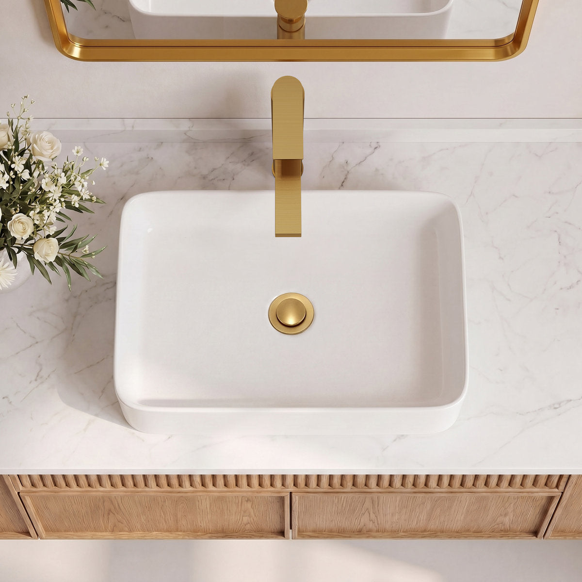 Single Hole Vessel Bathroom Faucet, Single Handle Vessel Bathroom Sink Faucet with Drain Assembly SFS-1123-GD - Brushed Gold
