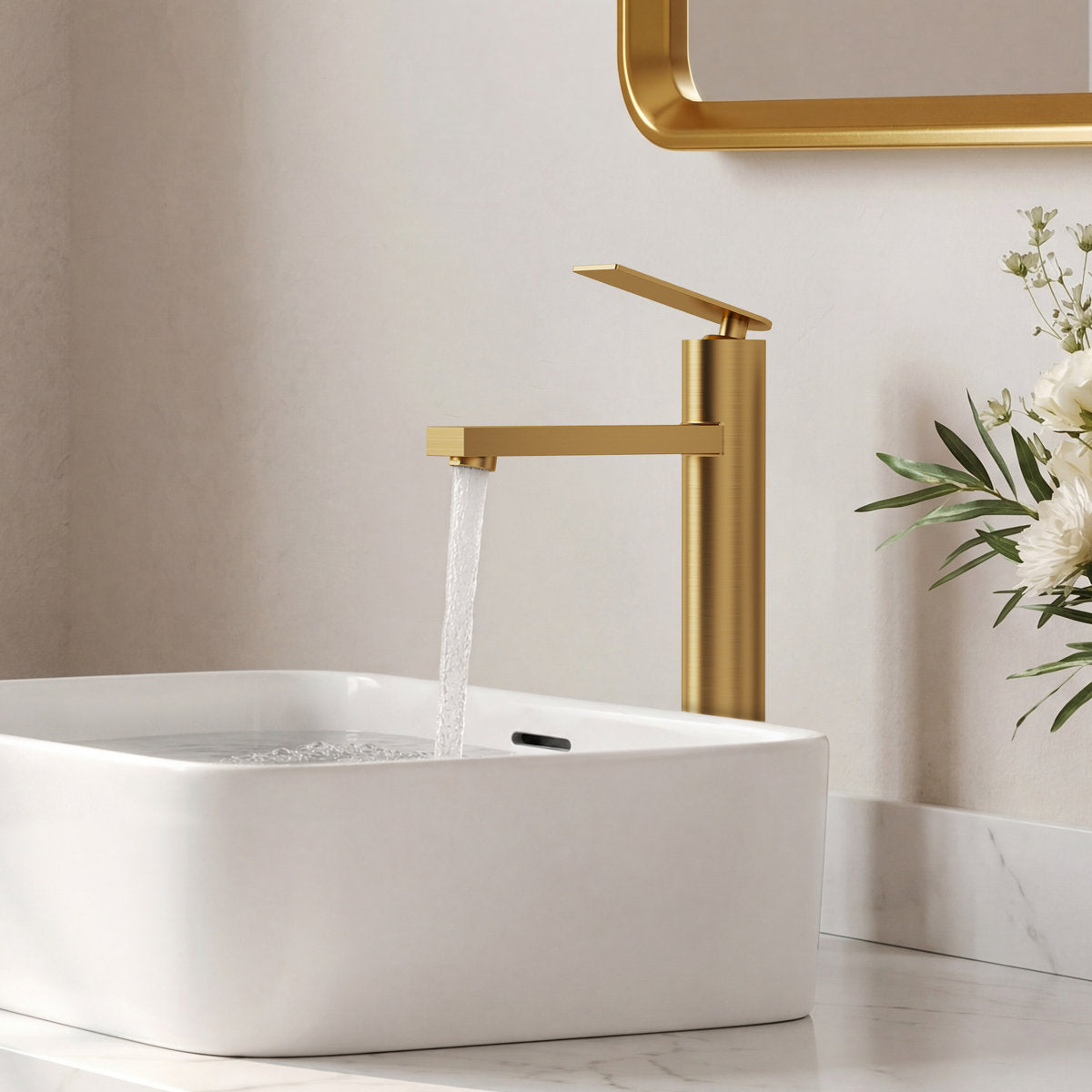 Single Hole Vessel Bathroom Faucet, Single Handle Vessel Bathroom Sink Faucet with Drain Assembly SFS-1123-GD - Brushed Gold